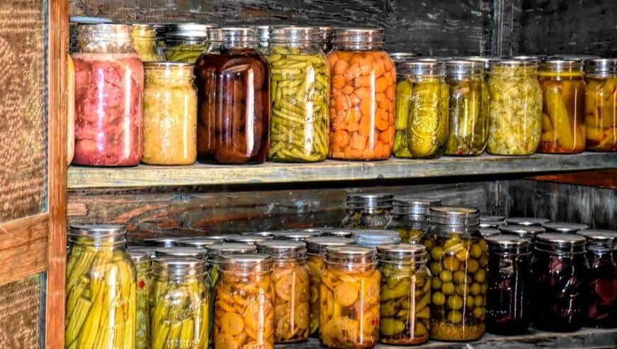 root cellar Food Preservation - canned vegetables in jars in a root cellar