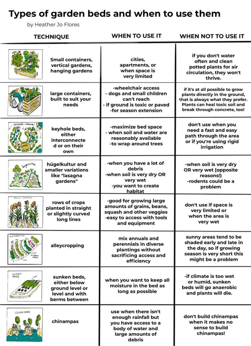 Types of permaculture garden beds and when to use them infographic by Heather Jo Flores