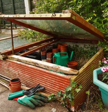 cold frames Gardeners Cold frame in the garden, used to protect seedlings from frost during winter